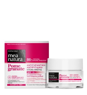 Mea Natura Pomegranate Seed Oil Face Cream SPF15, Αντιγηραντική/ Αντιρυτιδική Κρέμα Προσώπου Ημέρας Ελαφριάς Υφής με Οργανικό Έλαιο Ροδιού, 50ml