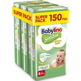 Βρεφική πάνα Babylino Sensitive Cotton Soft No4 8-13 Kg, SUPER PACK (3x50τμχ) 150τμχ + ΔΩΡΟ Παιδικές Μπατονέτες