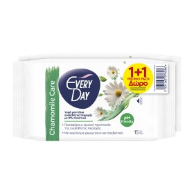 Every Day Chamomile Care, Υγρά Μαντηλάκια Καθαρισμού Ευαίσθητης Περιοχής με Φιλικό PH, Χαμομήλι & Πρεβιοτικά, 2x15τμχ 1+1 ΔΩΡΟ