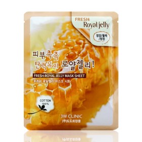 3W Clinic Fresh Royal Jelly Face Sheet Mask, Μάσκα Προσώπου με Βασιλικό Πολτό για Ενυδάτωση, Θρέψη & Λείανση Λεπτών Γραμμών, 1τμχ