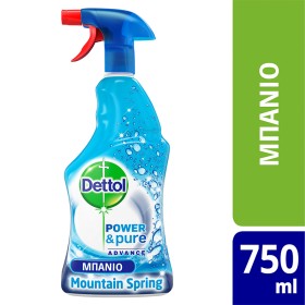 Dettol Power & Pure Mountain Spring Spray, Kαθαριστικό Σπρέι για το Μπάνιο 500ml+250ml ΔΩΡΟ