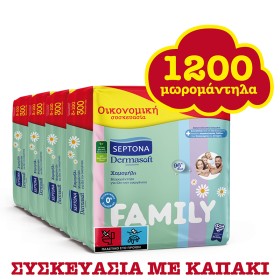 Septona Dermasoft Family Μωρομάντηλα για όλη την οικογένεια, (12x100τμχ) 1200τμχ MONTHLY PACK