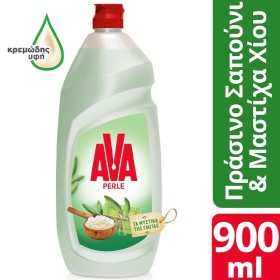 Ava Perle Soap & Mastic, Υγρό Απορρυπαντικό Πιάτων, Πράσινο Σαπούνι & Μαστίχα Χίου, 900ml