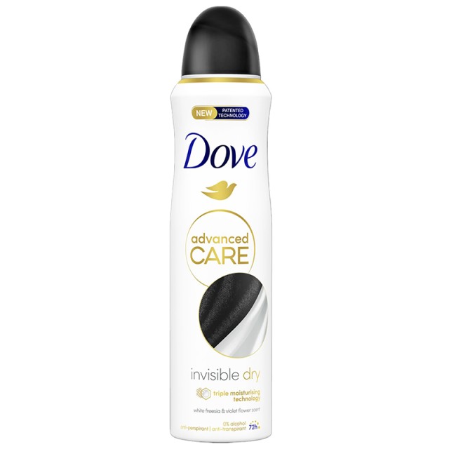 Dove Advanced Care 72h Invisible Dry, Αποσμητικό 72ωρης Αντιιδρωτικής Προστασίας με Άρωμα Λευκή Φρέζια & Βιολέτα, 150ml