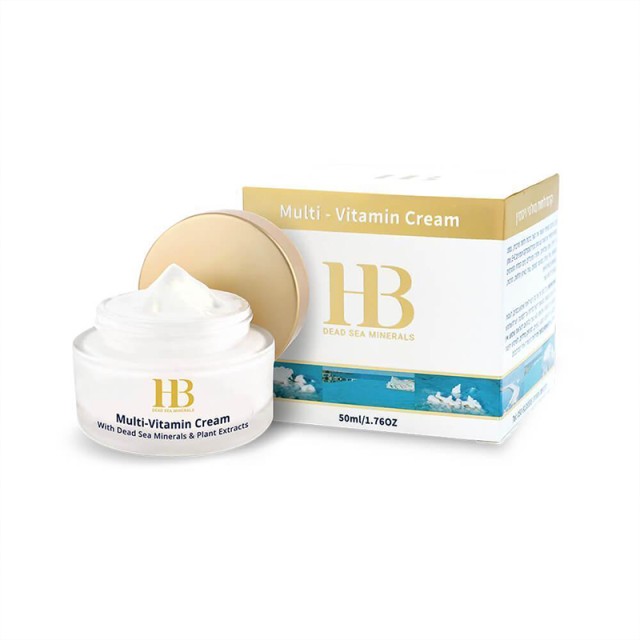 H.B. Multi-Vitamin Cream, Πολυβιταμινούχα Κρέμα SPF-20 για Ελαστικότητα & Λάμψη με Βιταμίνες C &ι E, Έλαιο Νυχτολούλουδου, Έλαιο Ιπποφαούς, Αλόη Βέρα, Μέταλλα της Νεκράς Θάλασσας &  Φίλτρα Αντηλιακής  προστασίας από τις ακτίνες UVA και UVB, 50ml