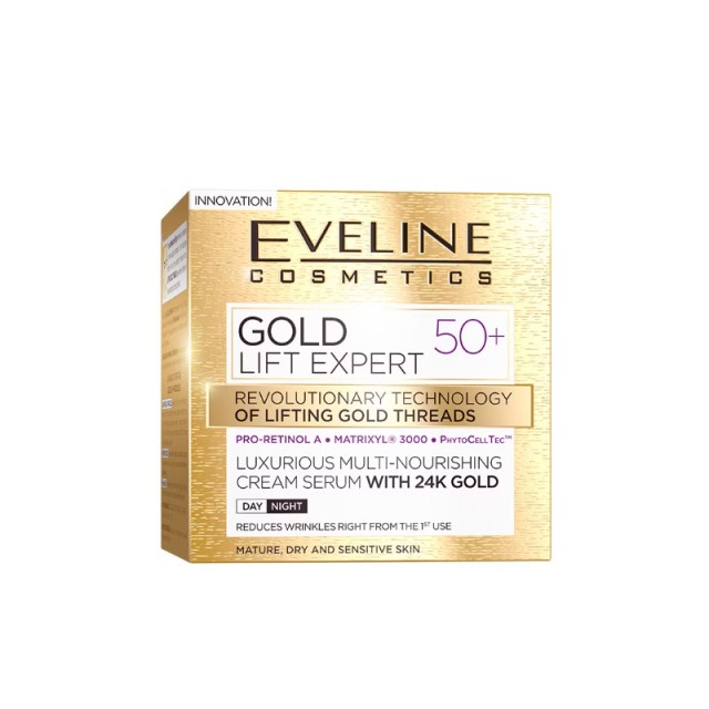 Eveline Gold Lift Expert Firming Day and Night Cream, 50+, Κρέμα Προσώπου Σύσφιξης 24ωρη, 50ml