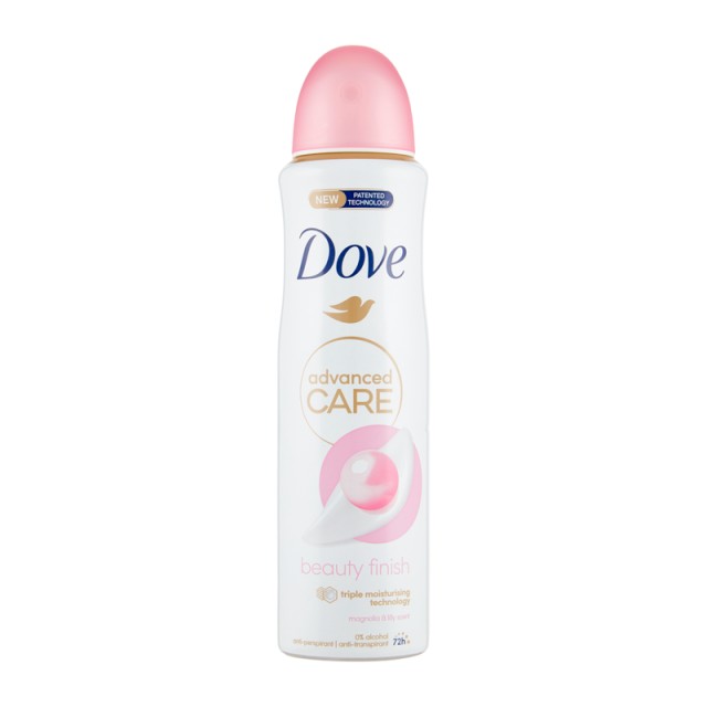 Dove Andvanced Care Beauty Finish, Aποσμητικό 72ωρης Αντιιδρωτικής Προστασίας με Ελαφρύ Άρωμα Μανόλιας & Κρίνου 150ml