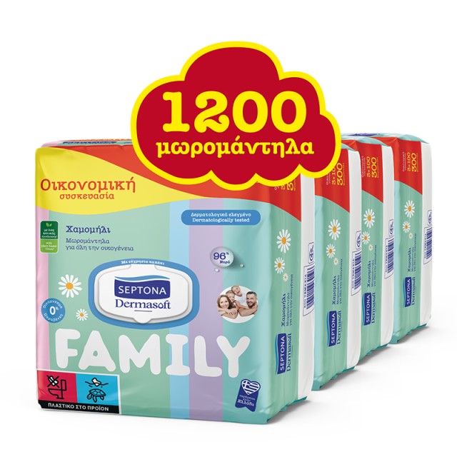 Septona Dermasoft Family Μωρομάντηλα για όλη την οικογένεια, (12x100τμχ) 1200τμχ MONTHLY PACK