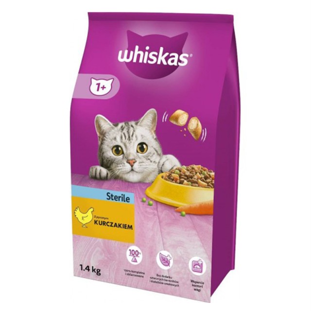 Whiskas Adult, Πλήρης Ξηρά Τροφή για Στειρωμένες Γάτες Κροκέτες με Κοτόπουλο, 1.4kg