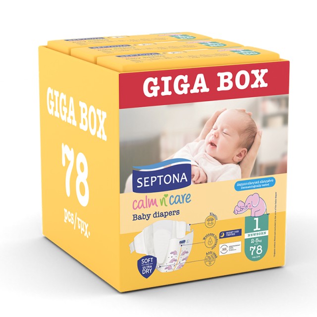 Septona Calm N Care Πάνες  Mini No 2 (3-6Kg) 90τμχ (3x30τμχ) GIGA BOX