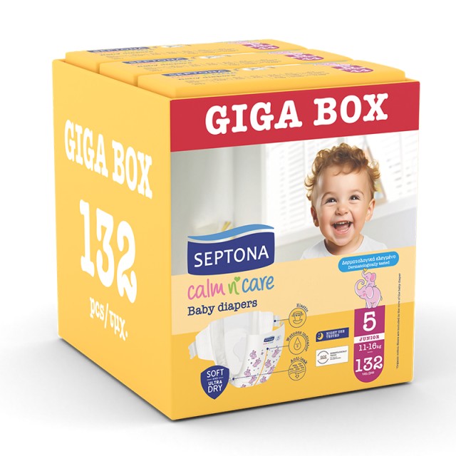 Septona Calm N Care Πάνες Junior No 5 (11-16Kg) 132τμχ (3x44τμχ) GIGA BOX