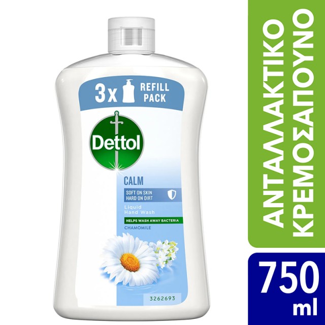 Dettol Soft on Skin Hard on Dirt Liquid Ανταλλακτικό Αντιβακτηριδιακό Υγρό Κρεμοσάπουνο Χαλαρωτικό με Χαμομήλι 750ml