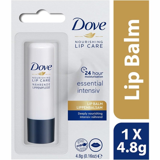 Dove Nourishing Lip Care Essential Lip Balm, Lip Balm με Βούτυρο Καριτέ για Ανακούφιση από Ξηρά Χείλη και Εντατική Ενυδάτωση, 4.8gr