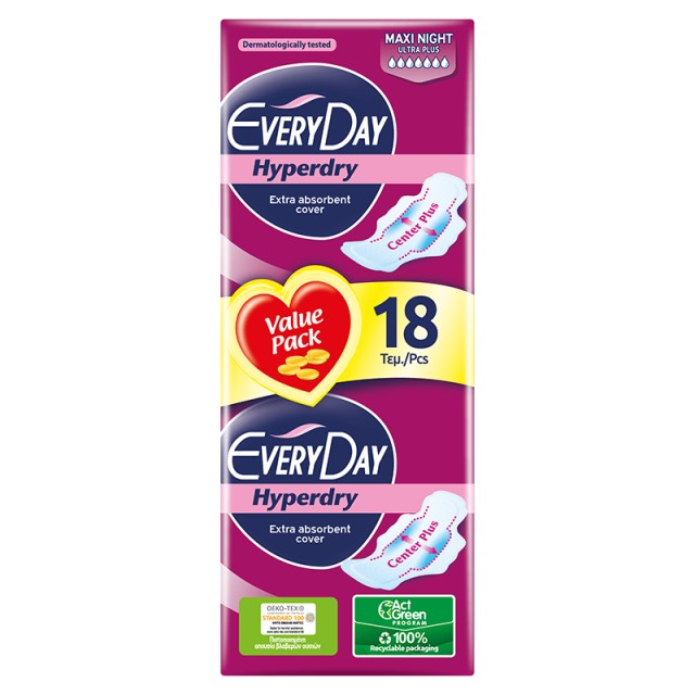 Every Day Σερβιέτες Hyperdry MAXI NIGHT Ultra Plus Value Pack 18 τεμ