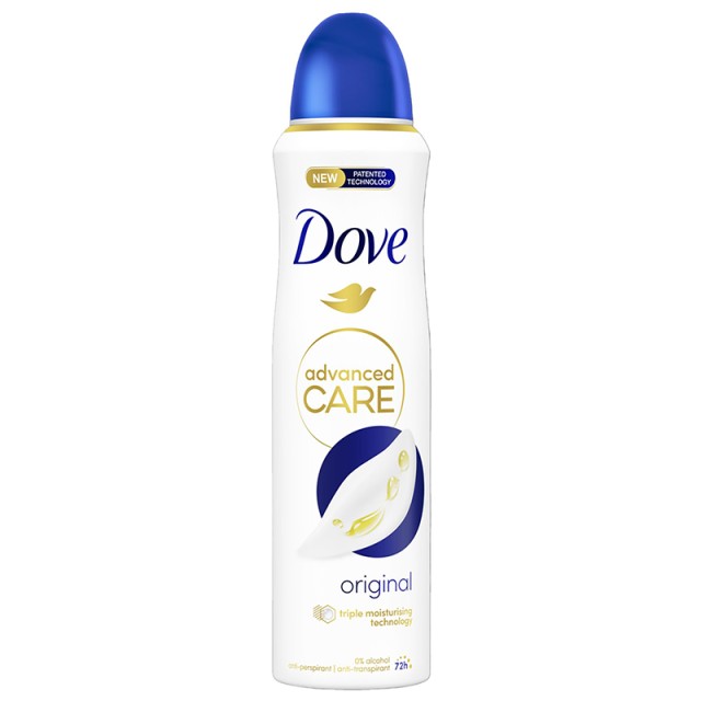 Dove Advanced Care 72h Original, Αποσμητικό 72ωρης Αντιιδρωτικής Προστασίας με Διακριτικό Άρωμα, 150m