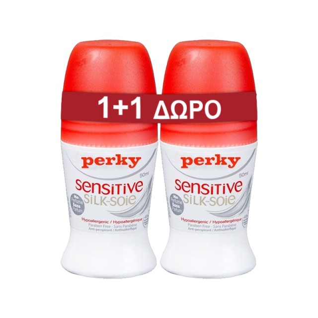 Perky Sensitive Silk, Αποσμητικό Roll on 2x50ml, 1+1 ΔΩΡΟ