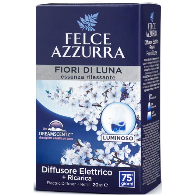 Felce Azzurra Diffusore Elettrico Ηλεκτρικό Αποσμητικό Χώρου Φωτιζόμενο 1 τεμάχιο & Ανταλλακτικό  Fiori Di Luna, 20ml