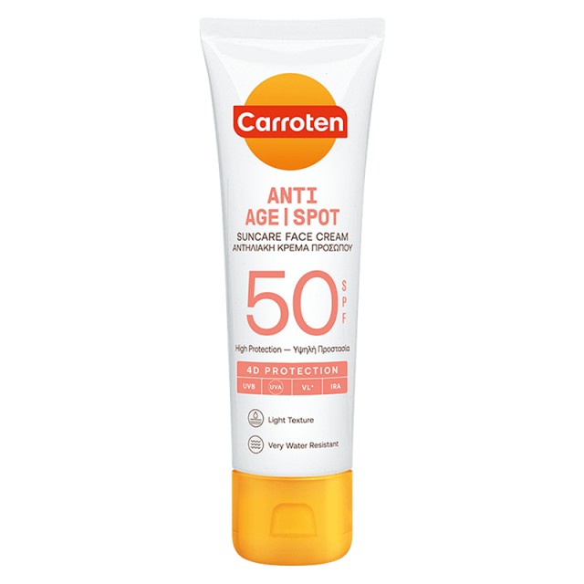 Carroten Anti Age Spot Suncare Face Cream SPF50, Αντηλιακή Κρέμα Προσώπου με Ανάλαφρη Υφή & Υψηλή Προστασία, 50ml