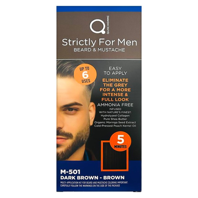 Qure Homme Strictly For Men Beard & Mustache, Ανδρική Βαφή για Γένια Χωρίς Αμμωνία 50ml (M-501 Dark Brown - Brown)