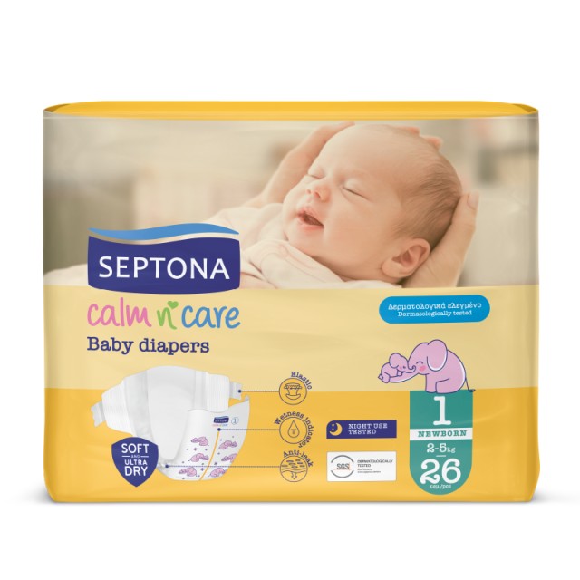 Septona Calm N Care Πάνες Newborn No 1 (2-5Kg) 26τμχ