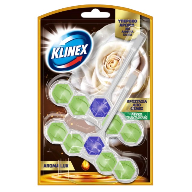 Klinex WC Block Aroma Lux, Καθαριστικό Λεκάνης Τουαλέτας Λευκό Τριαντάφυλλο Πολυσυσκευασία, 2x50gr