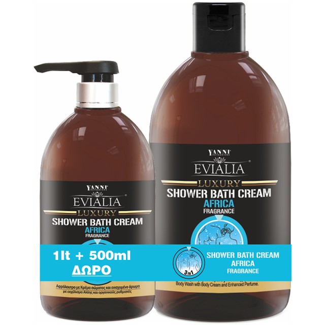 Evialia Luxury Shower Bath Cream, Africa Set 1 lt +500ml, Αφρόλουτρο Με Κρέμα Σώματος Σετ 1lt +500ml Δώρο