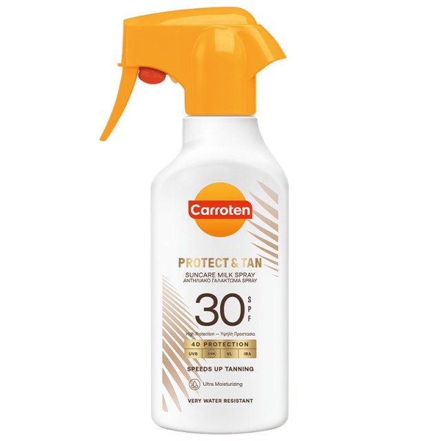 Carroten Protect & Tan Suncare Milk Spray SPF30, Αντηλιακό Γαλάκτωμα Σπρέι Σώματος με Ενισχυτικά Μαυρίσματος, 270ml