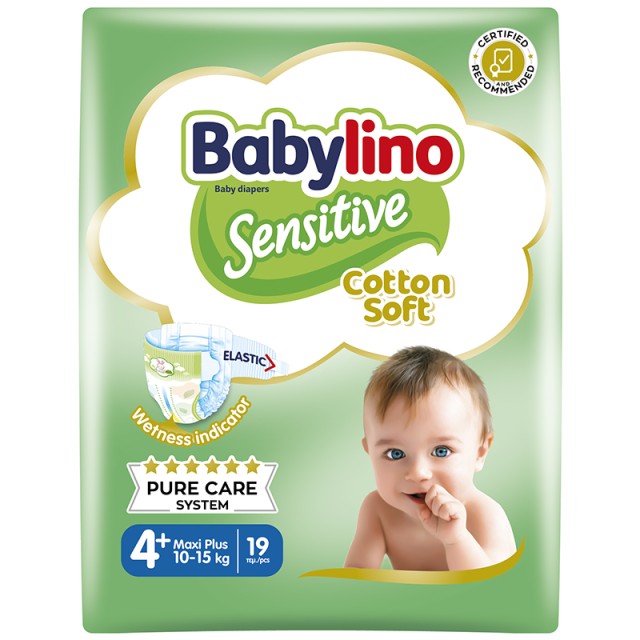 Βρεφική πάνα Babylino Sensitive Cotton Soft No4+ 10-15 Kg 19 τμχ