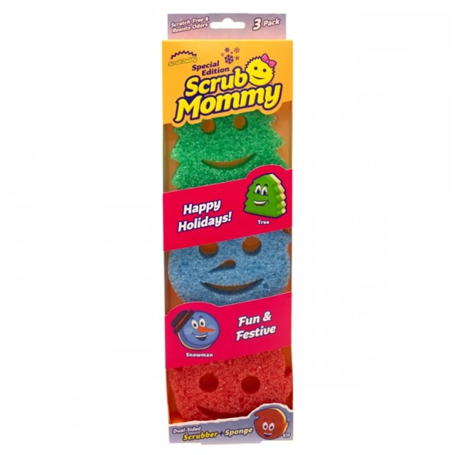 Scrub Mammy Fun & Festive Limited Edition Christmas 3pack, Σφουγγάρια Πολλαπλών Χρήσεων Χριστουγεννιάτικα, 3τεμ.