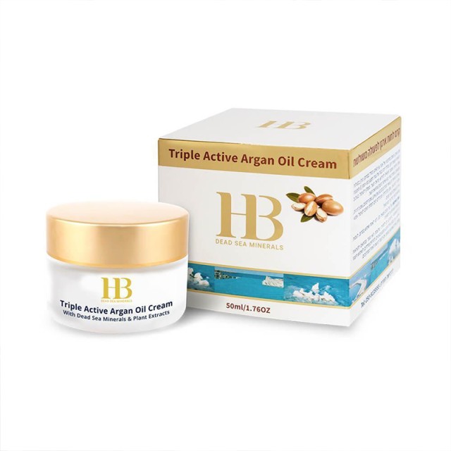 H.B. Facial Triple Active Argan Oil Cream, Αντιγηραντική Κρέμα Τριπλής Δράσης με Έλαιο Αργκάν, Βιταμίνη Ε, Έλαιο Ροδιού, Έλαιο Αγριοτριανταφυλλιάς, Αλόη, Έλαιο Καλέντουλας & Μέταλλα της Νεκράς Θάλασσας, 50ml