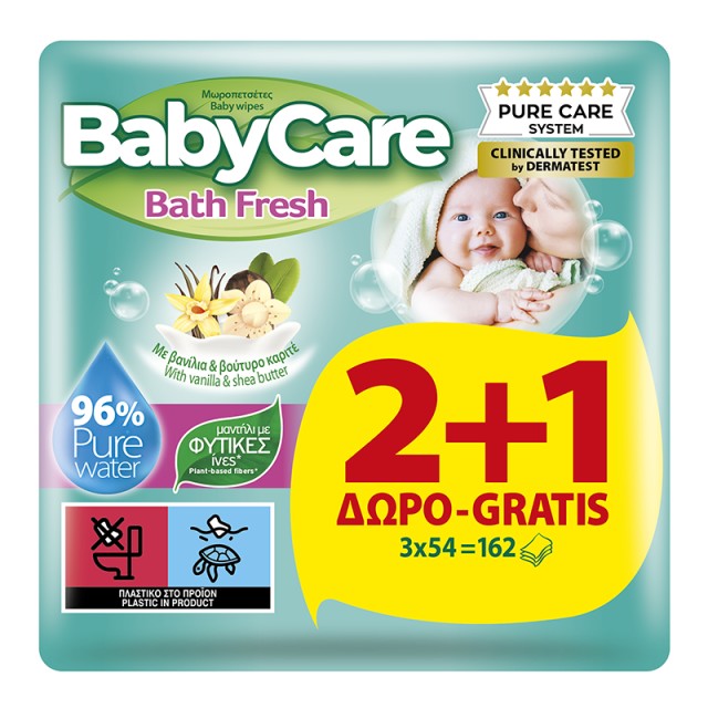 Μωρομάντηλα BabyCare Bath Fresh, (3x54) 162τμχ 2+1 ΔΩΡΟ