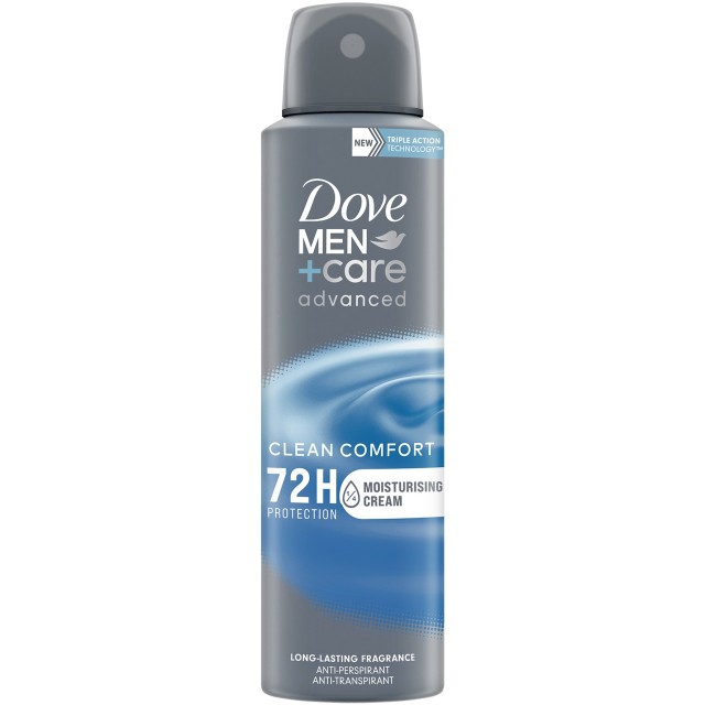 Dove Men+Care Advanced Clean Comfort Deo Spray, Προηγμένο Ανδρικό Αποσμητικό με Διακριτικό Άρωμα Μακράς Διάρκειας,  150ml