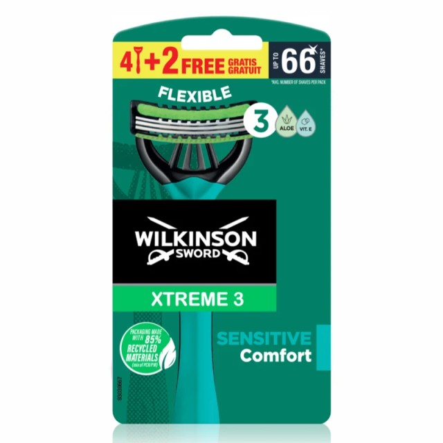 Wilkinson Sword 4+2 Xtreme3 Sensitive Comfort, Ξυραφάκια Μίας Χρήσης, 6τμχ