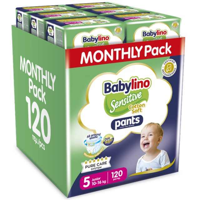 Babylino Pants Cotton Soft Unisex No5 Junior 10-16kg Monthly Pack, (20x6), 120 τεμ.