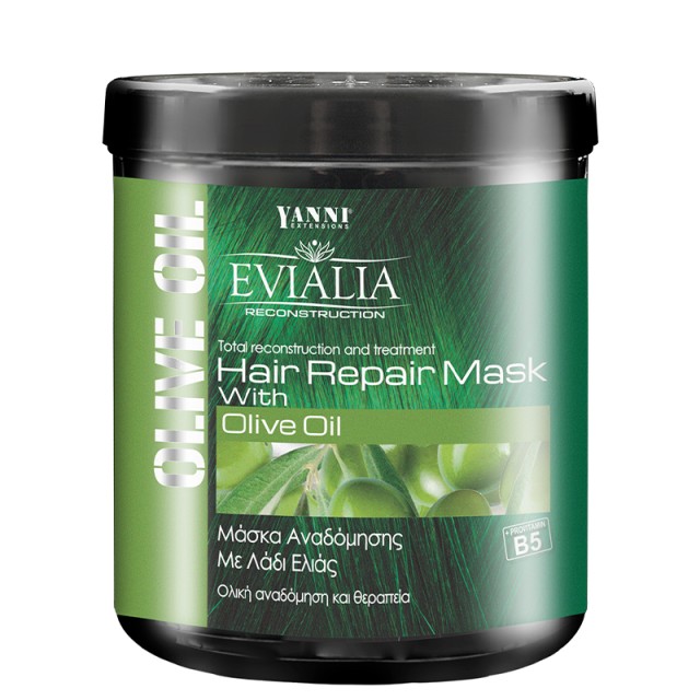 Evialia Hair Mask, Μάσκα Μαλλιών με Λάδι Ελιάς, Β5 & Πλούσια Ενεργά Συστατικά για Ολική Αναδόμηση της Άγριας & Κατεστραμμένης Τρίχας, 1lt