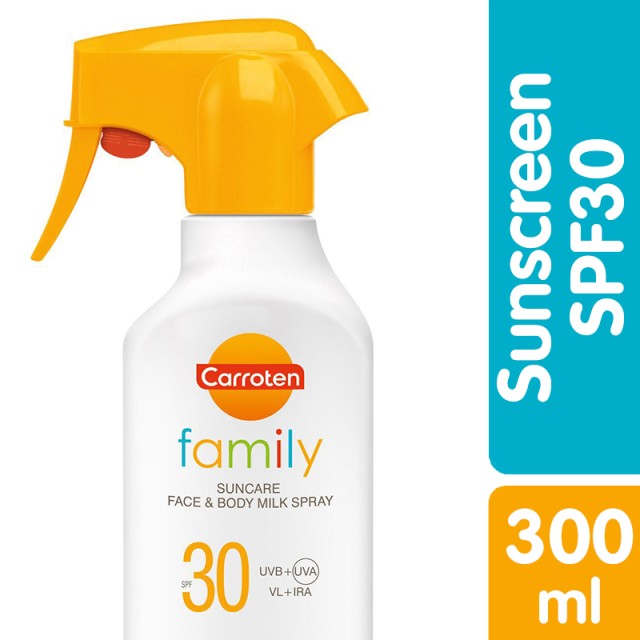 Carroten Family Suncare Face & Body Milk Spray SPF30, Αντηλιακό Σπρέι Προσώπου & Σώματος για όλη την Οικογένεια, 300ml
