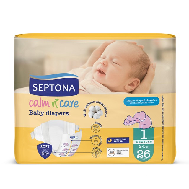 Septona Calm N Care Πάνες Newborn No 1 (2-5Kg) 26τμχ