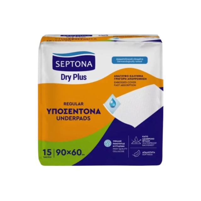 Septona Dry Plus Regular Υποσέντονα 90x60cm, 15τεμ.