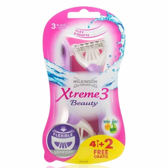 Wilkinson Sword Xtreme 3 Beauty, Ξυραφάκια Σώματος μιας Χρήσης με 3 Λεπίδες & Λιπαντική Ταινία, (4τεμ.+2 Δώρο)