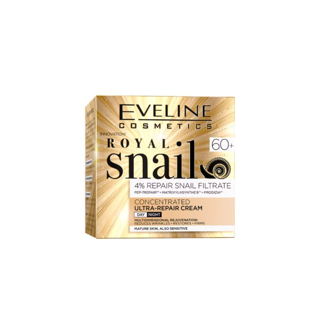 Eveline Royal Snail Concentrated Ultra-Repairing Day & Night Cream, 60+, Αντιγηραντική Κρέμα Προσώπου Ημέρας & Νύχτας με Έκκριμα Σαλιγκαριού, 50ml