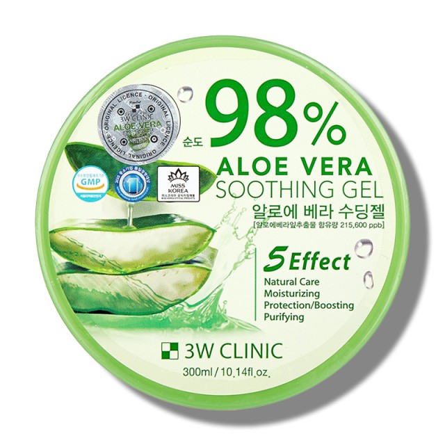 3W Clinic 98% Aloe Vera Soothing Gel, Ενυδατική & Καταπραϋντική Κρέμα Προσώπου & Σώματος σε μορφή Τζελ, 300ml