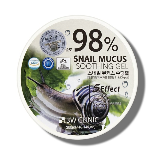 3W Clinic 98% Snail Mucus Soothing Gel, Καταπραϋντική Κρέμα για Σώμα & Πρόσωπο με Βλεννίνη Σαλιγκαριού & Aloe Vera με Αναπλαστικές & Αντιγηραντικές Ιδιότητες 300ml