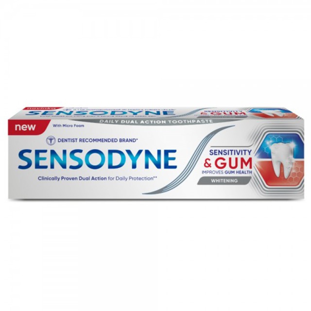 Sensodyne Sensitivity & Gum Whitening, Οδοντόκρεμα για Προστασία στα Ευαίσθητα  Δόντια & Ούλα με Ήπια Λευκαντική Δράση, 75ml