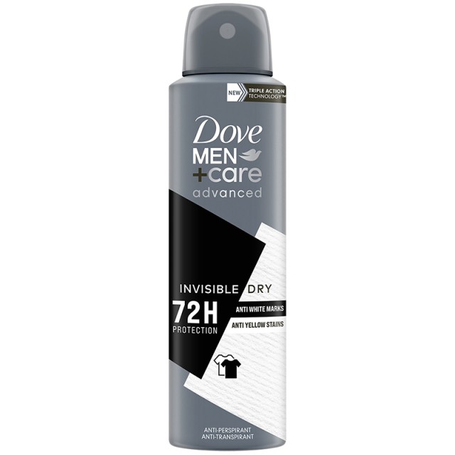 Dove Men+Care Advanced Invisible Dry Deo Spray, Προηγμένο Ανδρικό Αποσμητικό για Φροντίδα της Επιδερμίδας Κατά των Κηλίδων της Εφίδρωσης Μακράς Διάρκειας, 150ml