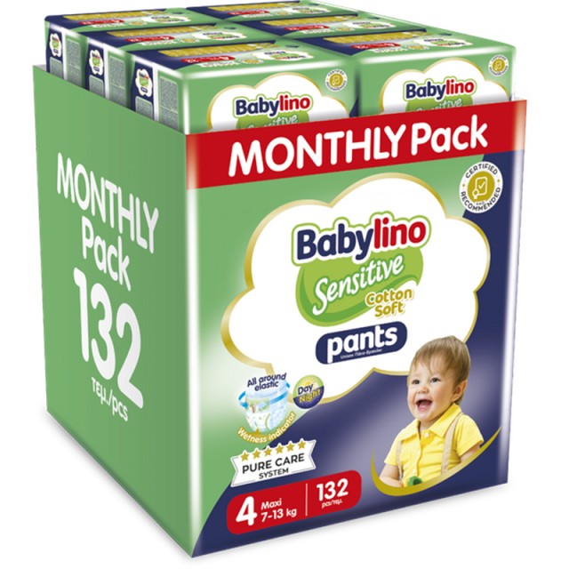 Babylino Pants Cotton Soft Unisex No4 Maxi 7-13kg Monthly Pack, (22x6), 132 τεμ.