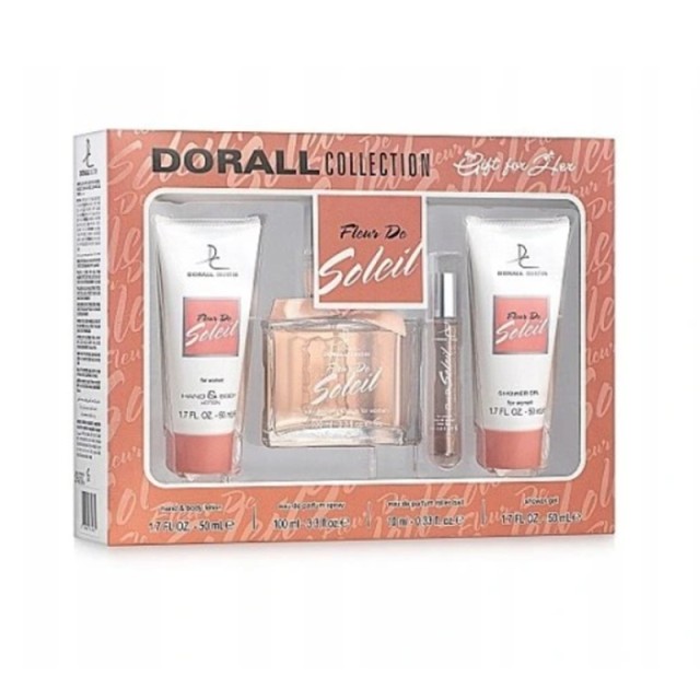 Dorall Collection Fleur De Soleil Gift For Her, Σετ Δώρου Γυναικείο Άρωμα Eau De Toilette 100ml & EDT Roller Ball 10ml, Hand & Body Lotion 50ml & Shower Gel 50ml