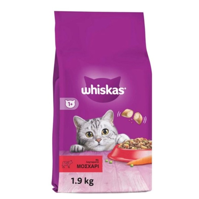 Whiskas Adult, Πλήρης Ξηρά Τροφή για Γάτες Κροκέτες με Μοσχάρι, 1.9kg