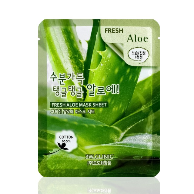 3W Clinic Fresh Aloe Sheet Mask, Καταπραϋντική, Θρεπτική & Υποαλλεργική Μάσκα Προσώπου με Αλόη ιδανική για Ευαίσθητο & Ξηρό Δέρμα, 1τμχ