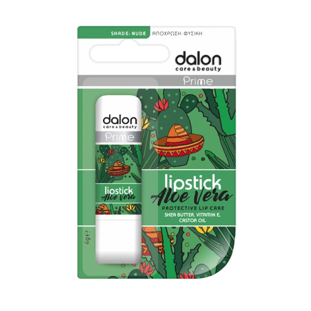 Dalon Prime Aloe VeraLipstick, Προστατευτικό & Ενυδατικό Stick Χειλιών με Αλόη, Καστορέλαιο & Βιταμίνη Ε, 4g