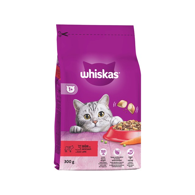 Whiskas Adult, Πλήρης Ξηρά Τροφή για Γάτες Κροκέτες με Μοσχάρι, 300gr